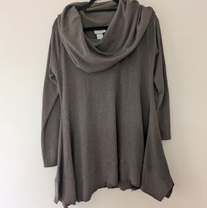 Soft Surroundings Taupe/Grey Cowl Neck Sweater Asymmetrical Hem Women's size S